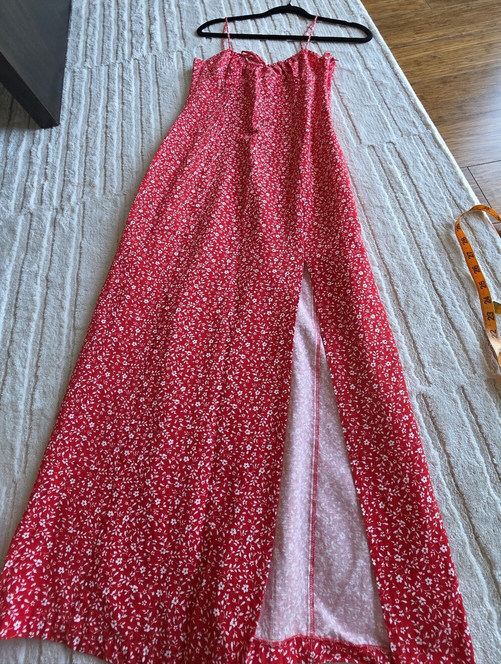 Zara Red Floral Maxi Skirt with Side Slit